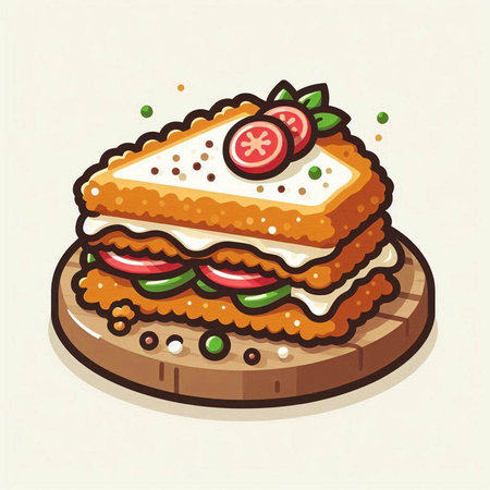 Sandwich with tomato, cucumber and mozzarella. Vector illustration.のイラスト素材