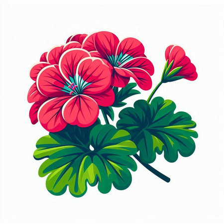 Red geranium flowers isolated on a white background. Vector illustration.のイラスト素材