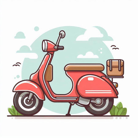 Vintage scooter on the background of the sky. Vector illustrationのイラスト素材