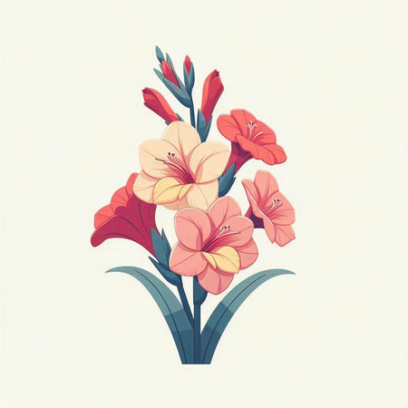 Vector illustration of a bouquet of gladiolus in retro styleのイラスト素材