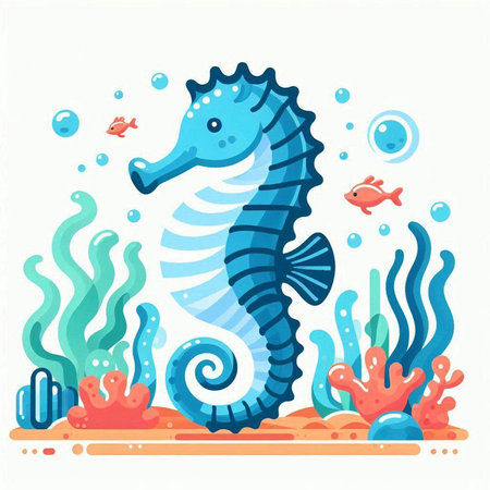 Seahorse. Underwater world. Vector illustration in cartoon styleのイラスト素材