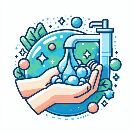 Hand washing with soap and water. Hygiene concept. Vector illustrationのイラスト素材