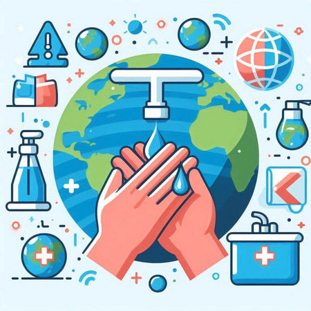 Coronavirus prevention. Washing hands with soap. Vector illustration.のイラスト素材