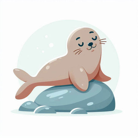 Cute seal on the rock. Vector illustration in cartoon style.のイラスト素材