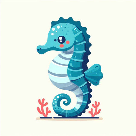 Cute cartoon seahorse. Vector illustration isolated on white background.のイラスト素材