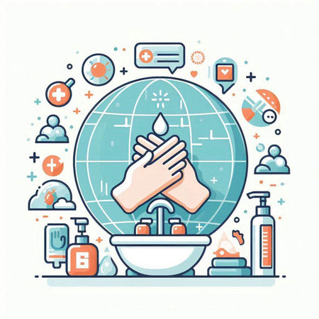 Coronavirus concept. Washing hands. Vector illustration.のイラスト素材