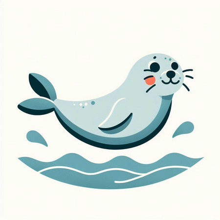 Cute seal on the waves. Vector illustration in cartoon style.のイラスト素材