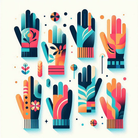 Set of hand gestures. Vector illustration in flat style. Colorful hand prints.のイラスト素材