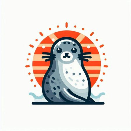 Cute seal with sun. Vector illustration in flat cartoon style.のイラスト素材
