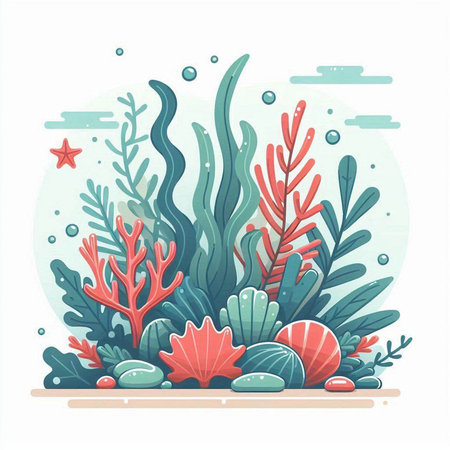 Underwater plants. Underwater world. Vector illustration in flat styleのイラスト素材