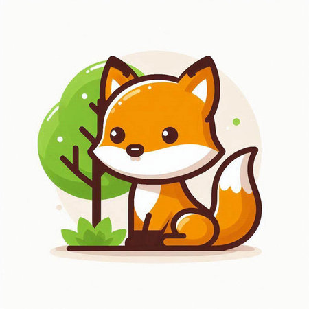 Cute little fox sitting in the park. Vector cartoon character illustration.のイラスト素材