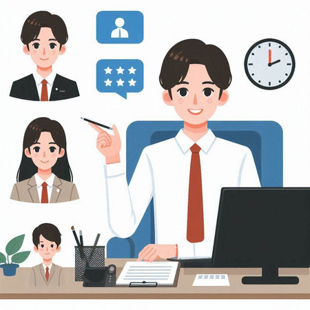 Businessman and businesswoman working in the office. Vector illustration.のイラスト素材