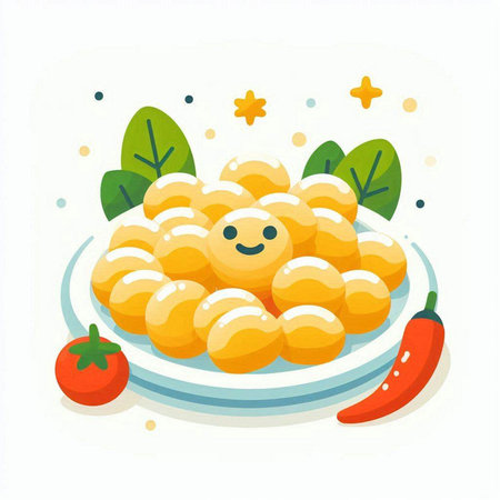 Potato gnocchi on a plate. Cute vector illustration.のイラスト素材