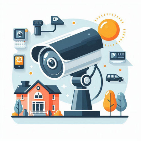 CCTV security camera on the roof of the house. Vector illustrationのイラスト素材
