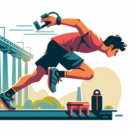 Vector illustration of a runner running in the city. Sport concept.のイラスト素材
