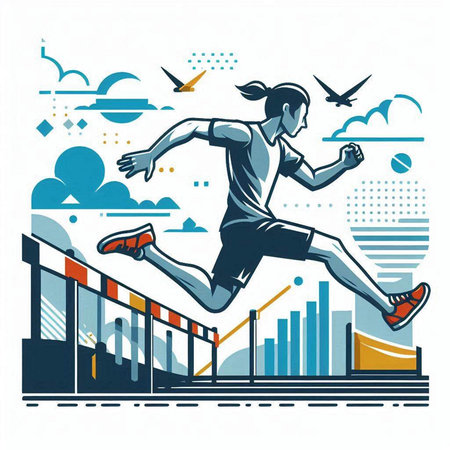 Running man, sprinterthon runner, vector illustration in retro styleのイラスト素材