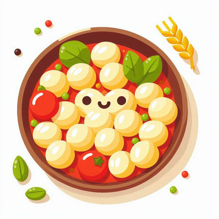 Cartoon mozzarella cheese in bowl. Cute vector illustration.のイラスト素材