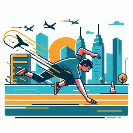 Man running in the city. Sport and healthy lifestyle vector illustration.のイラスト素材