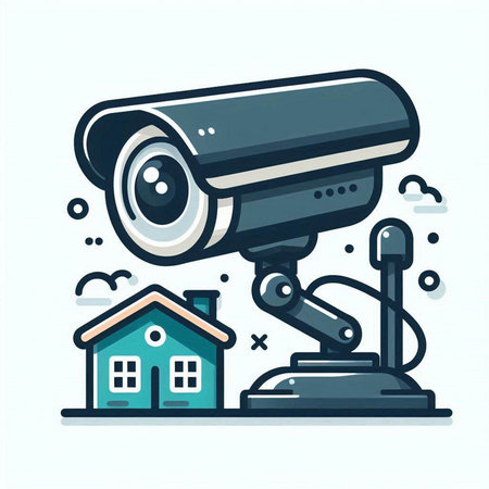 Vector illustration of security camera with house on light background. Cctv icon.のイラスト素材