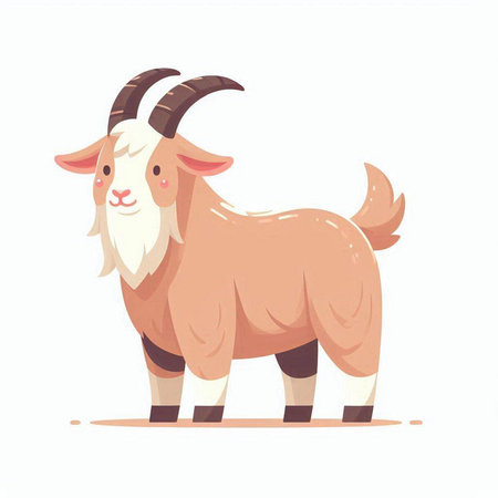 Goat cartoon character vector illustration. Cute goat farm animal.のイラスト素材