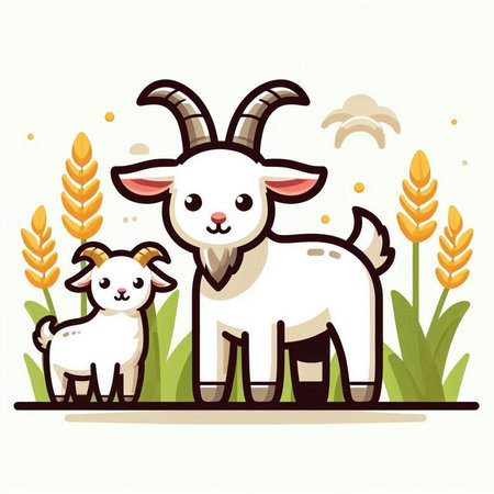 Goat and lamb in the farm. Cute cartoon vector illustration.のイラスト素材