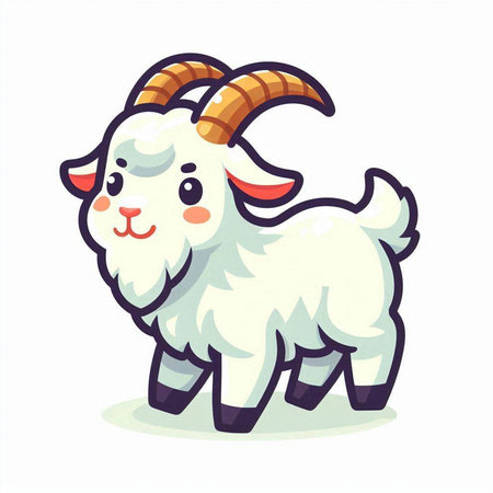 White goat on a white background. Cute cartoon character. Vector illustration.のイラスト素材
