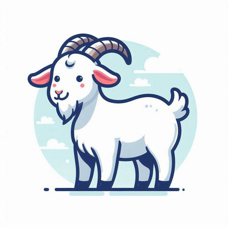 White goat on a white background. Vector illustration in flat style.のイラスト素材