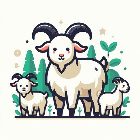 Sheep and lambs. Cute cartoon character. Vector illustration.のイラスト素材