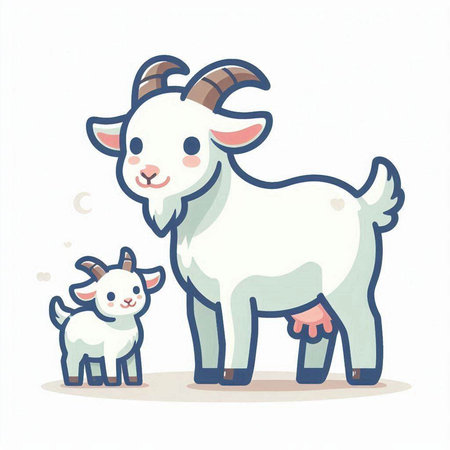 Cute goat and goatling. Vector illustration in cartoon style.のイラスト素材