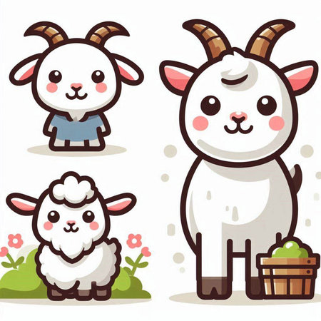 Goat and sheep cute cartoon vector set. Farm animal collection.のイラスト素材