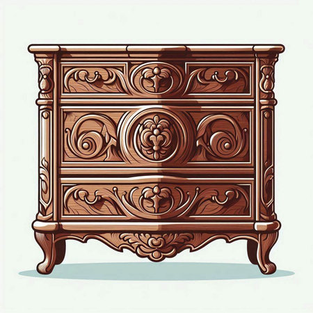 Vintage wooden chest of drawers. Hand drawn vector illustration.のイラスト素材
