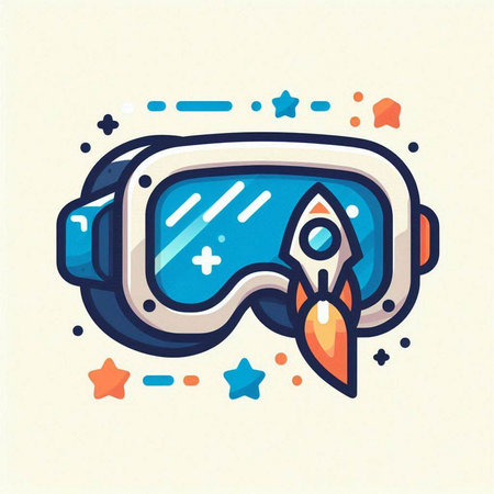 Snorkeling mask and rocket icon. Vector illustration in flat styleのイラスト素材