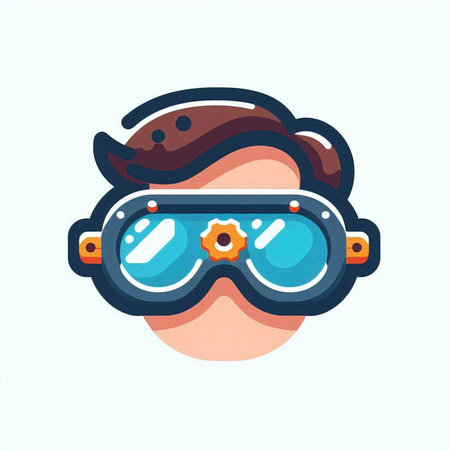 Man wearing virtual reality goggles. Vector illustration in a flat style.のイラスト素材