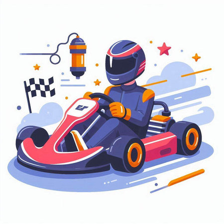 Cartoon karting. Vector illustration in a flat style.のイラスト素材