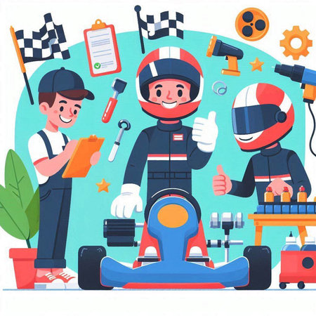 Kart racing, vector illustration. Flat design style, vector illustration.のイラスト素材