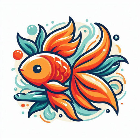 Colorful goldfish on white background. Hand drawn vector illustration.のイラスト素材