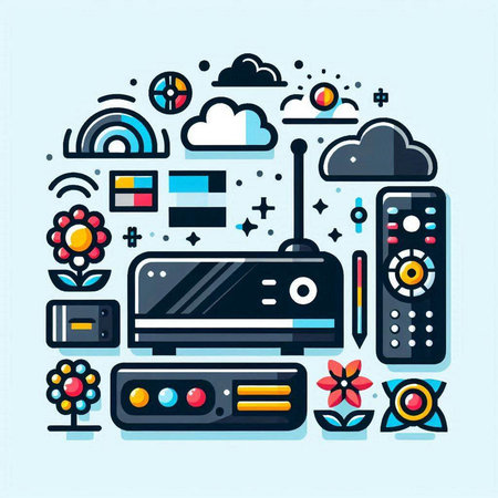 Modern thin line flat design concept of multimedia technology. Vector illustration.のイラスト素材