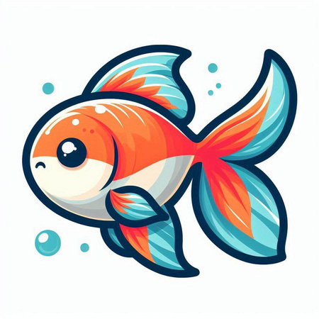 Vector illustration of a cute cartoon goldfish swimming in the sea.のイラスト素材