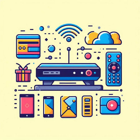 Flat line design vector illustration concept of online shopping and e-commerce.のイラスト素材