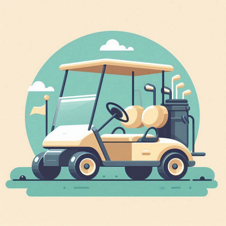 Golf cart. Vector illustration in retro style. Colorful flat design.のイラスト素材