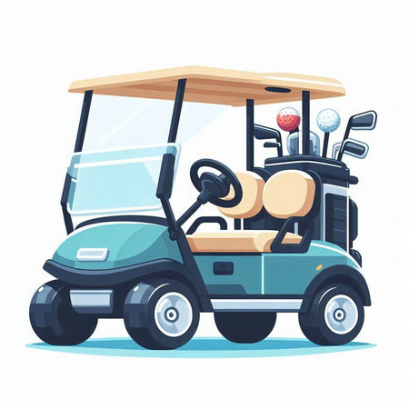 Golf cart. Vector illustration isolated on white background. Cartoon style.のイラスト素材