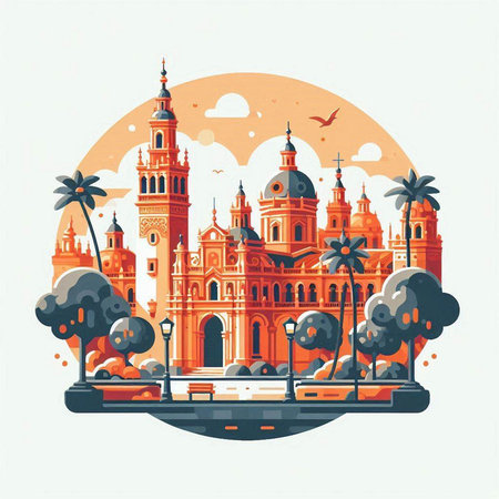 Seville Spain city skyline in flat style. Vector illustration.のイラスト素材