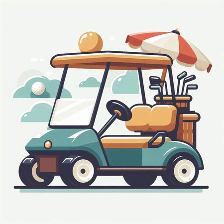 Illustration of a golf cart with a sunshade on a white backgroundのイラスト素材