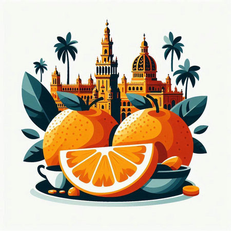 Vector illustration of famous landmarks of Barcelona, Spain. Vector illustration.のイラスト素材