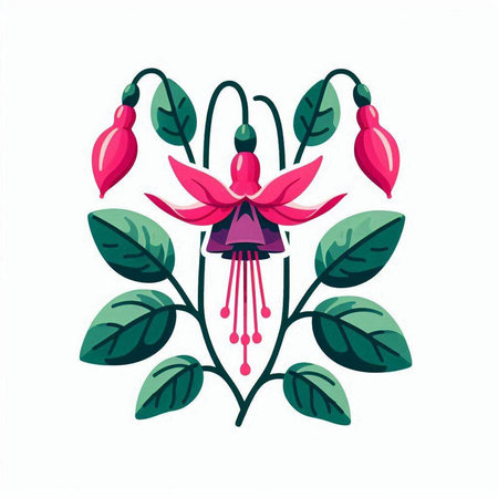 Fuchsia flower and bell. Vector illustration. Isolated on white background.のイラスト素材