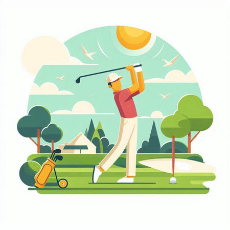 Golfer on a golf course. Vector illustration in flat styleのイラスト素材