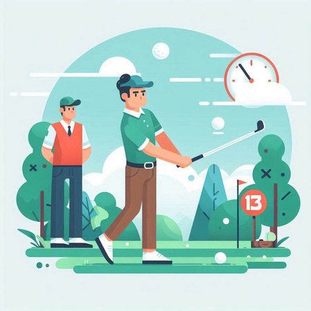 Golfer playing golf on the golf course. Vector illustration.のイラスト素材
