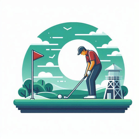 Golfer on the golf course. Vector illustration in flat styleのイラスト素材