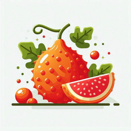 Bitter melon and watermelon on white background. Vector illustration.のイラスト素材