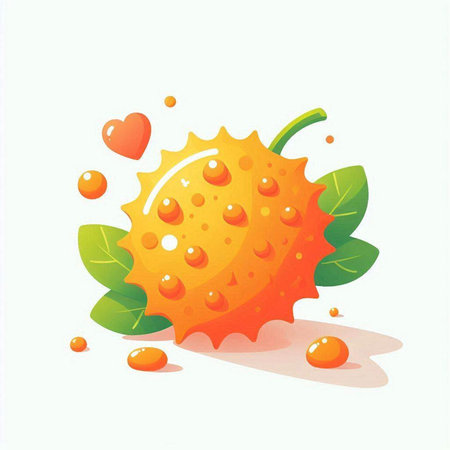 Kiwano fruit isolated on white background. Vector cartoon illustration.のイラスト素材